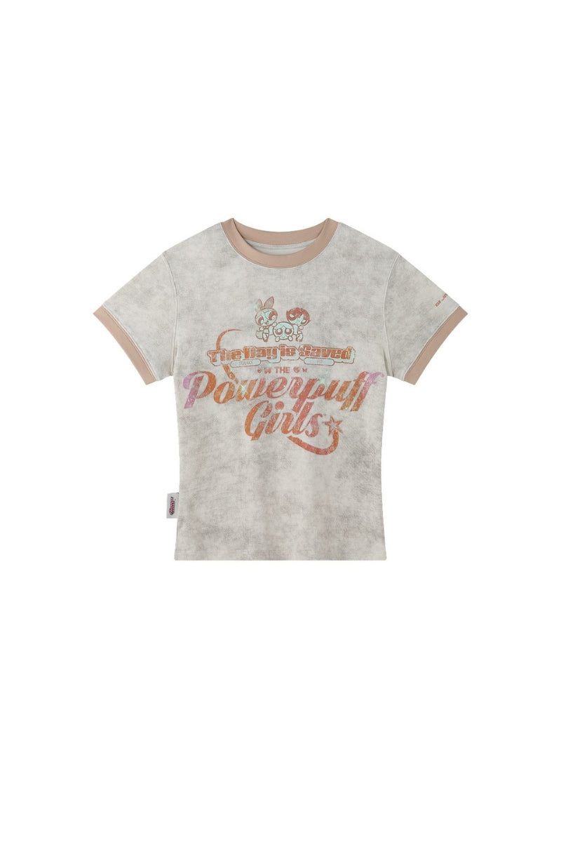 BJHG X Powerpuff Girls Fitted Crop Tee Women Summer Short Sleeve Top