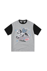 MEDM Blurry Pony Print Glitter Stars Crew Neck T-shirt