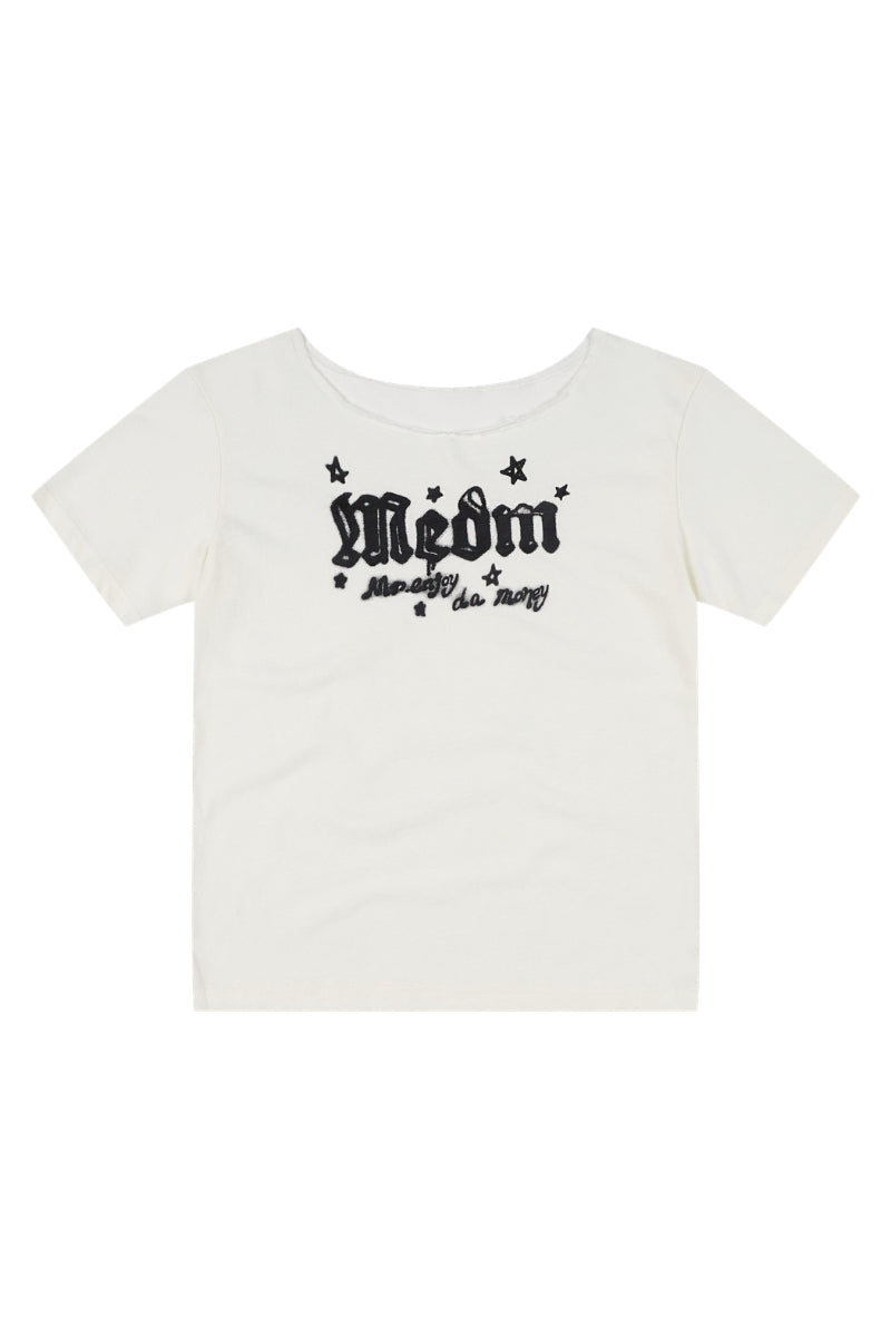 MEDM Slant Shoulder Graffiti Print Casual Women T-shirt
