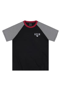 MEDM Stripe Raglan Embroidered Logo Loose T-shirt Men