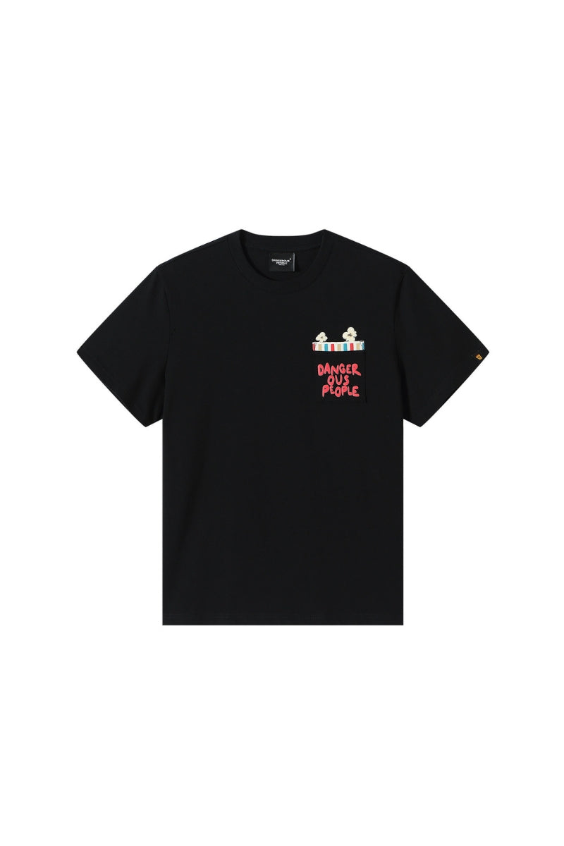 Dangerouspeople｜Popcorn Patch‑Pocket Loose Versatile T‑Shirt
