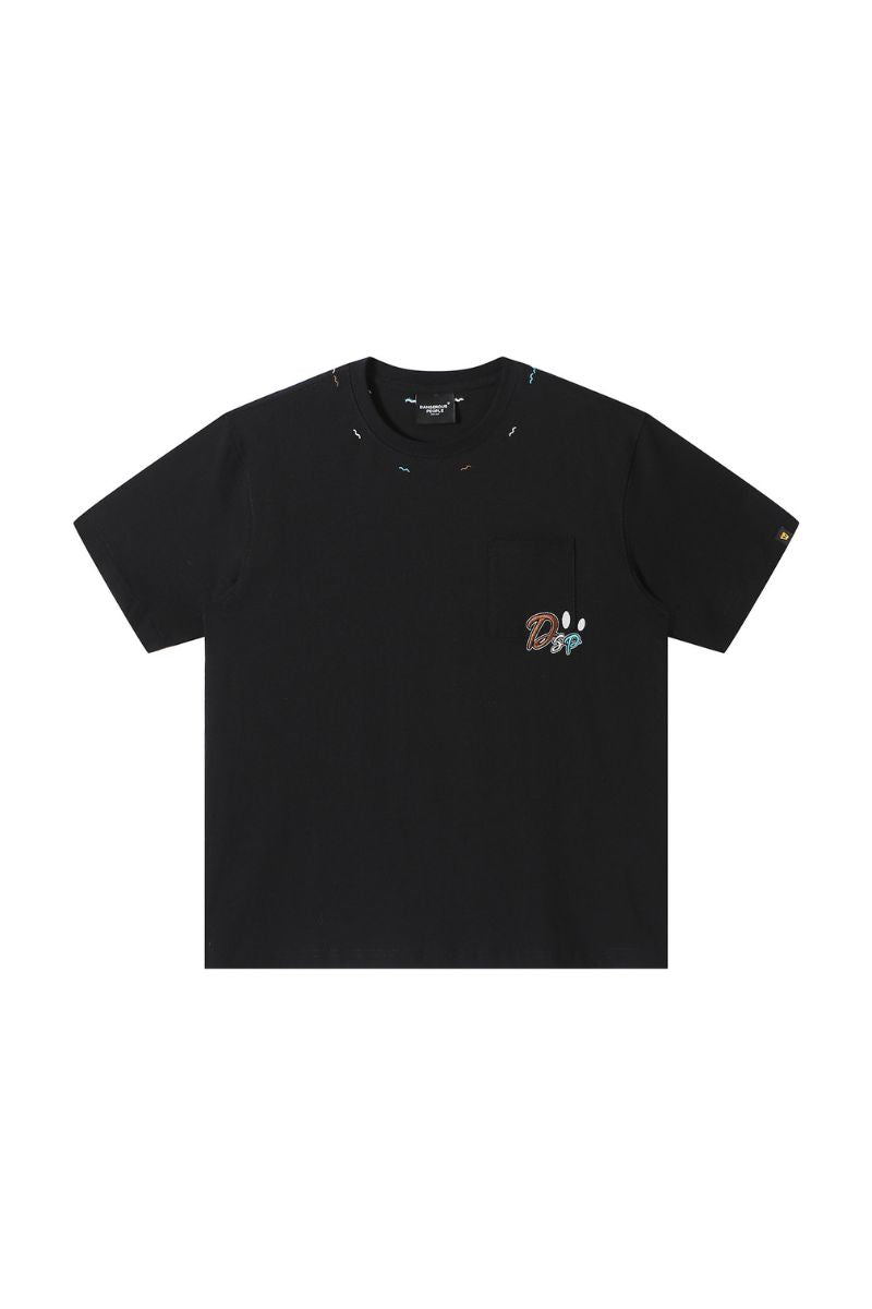 Dangerouspeople DSP Colorful Wave Embroidery 100% Cotton Loose Tee