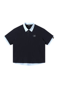 DangerousPeople DSP｜Fake Two‑Piece Dog Embroidery Oversized Drop‑Shoulder Polo Shirt