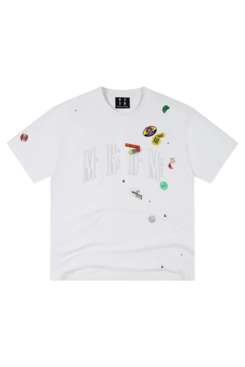 MEDM Sticker Label Patch Embroidery Unisex Cotton T-Shirt