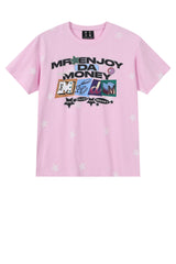 MEDM All Over Print Star Letter Embroidery T-shirt, Loose Crew Neck Couple Tee