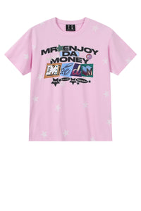 MEDM All Over Print Star Letter Embroidery T-shirt, Loose Crew Neck Couple Tee