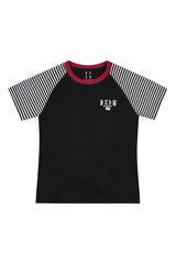 MEDM Stripe Raglan Embroidered Logo Loose T-shirt Women