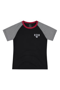 MEDM Stripe Raglan Embroidered Logo Loose T-shirt Women