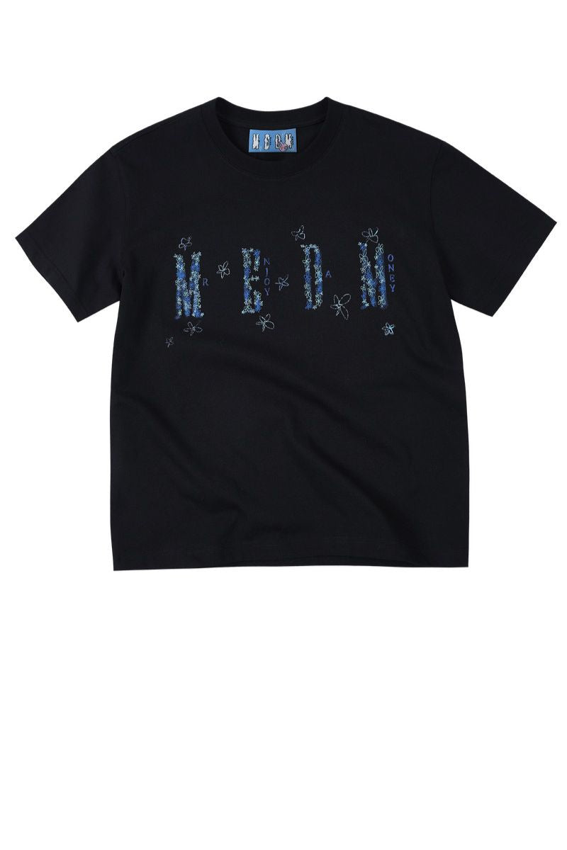 MEDM × YUY Jade Blue Floral Back Graphic Crew Neck Tee