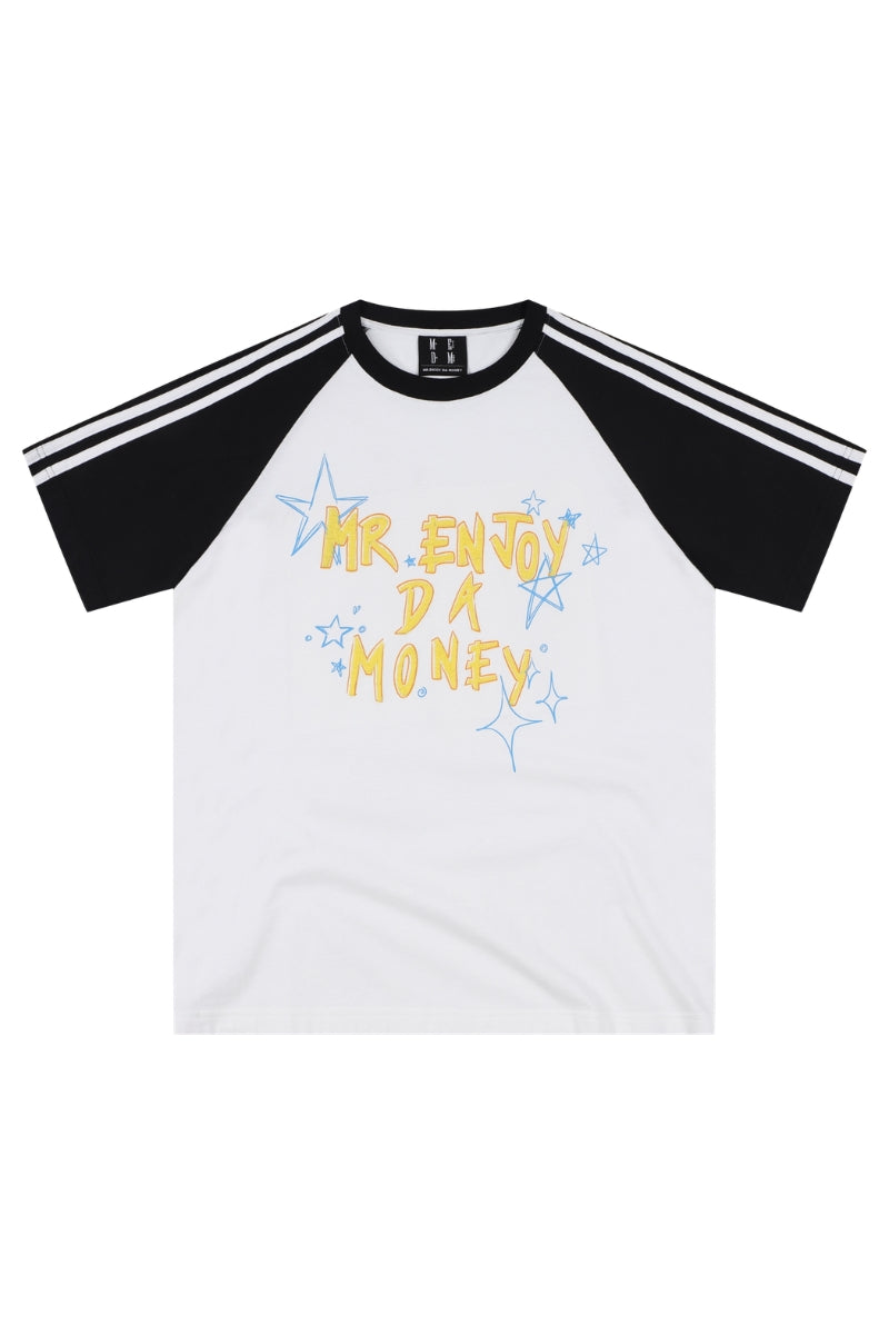MEDM Color Block Graffiti Raglan Striped Unisex T-Shirt