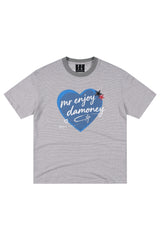 MEDM Striped Heart Letter Print Slim Loose Unisex T-shirt