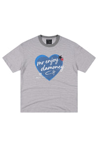 MEDM Striped Heart Letter Print Slim Loose Unisex T-shirt