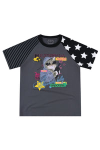 MEDM x YAD Cat & Dog Battle Print 3D Letter Raglan Women Tee