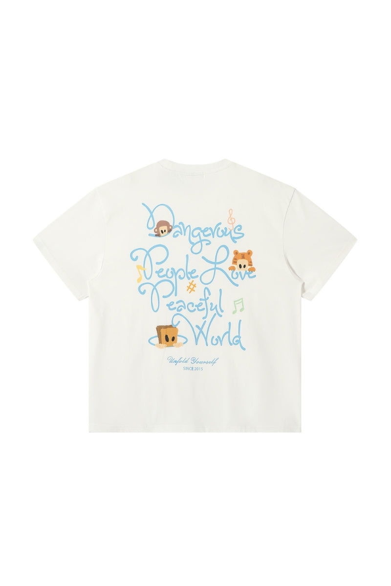 DangerousPeople DSP｜Fun Animal Paradise Graphic Oversized Drop‑Shoulder Quick‑Dry Lightweight T‑Shirt