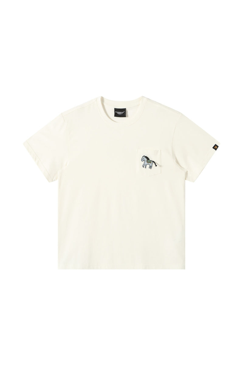 DangerousPeople｜3D Pony Embroidery Pocket Cotton T‑Shirt