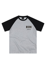 MEDM Contrast Raglan Leopard Leather Patch Vintage Tee