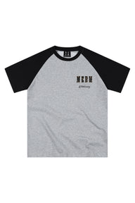 MEDM Contrast Raglan Leopard Leather Patch Vintage Tee