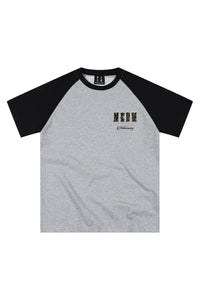 MEDM Contrast Raglan Leopard Leather Patch Vintage Tee