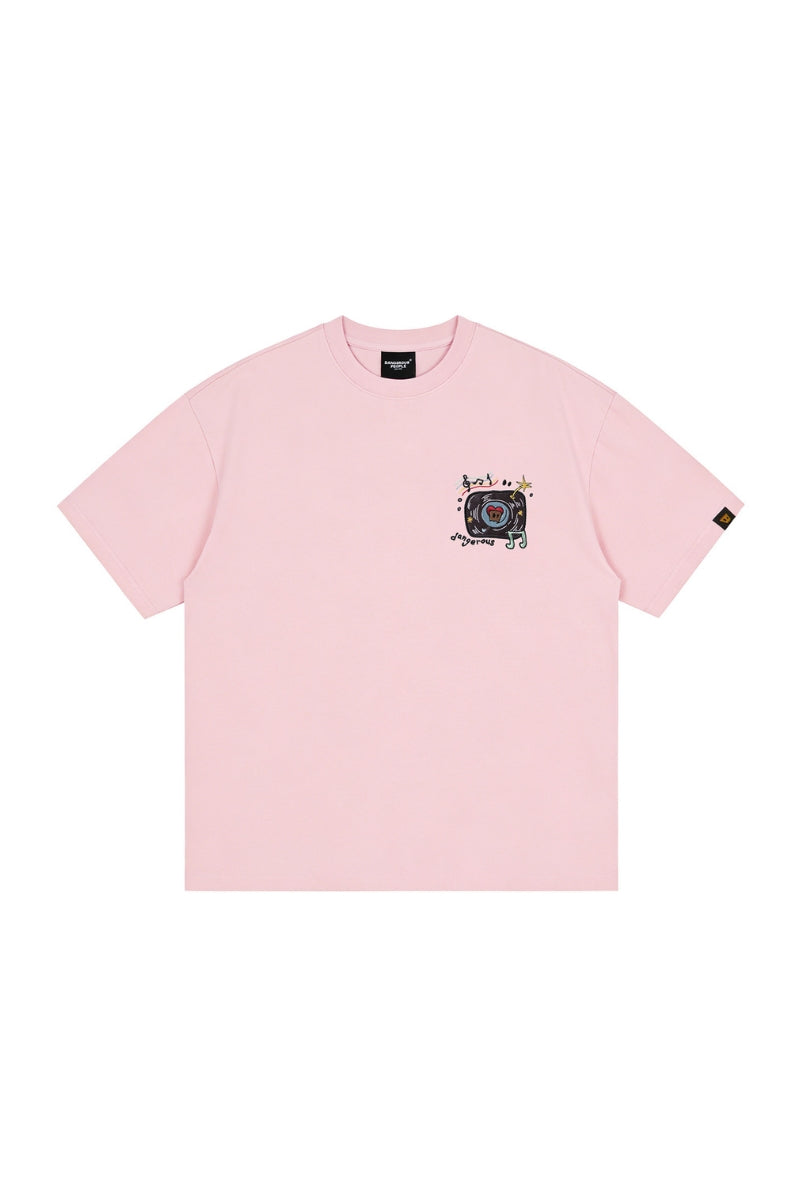 DangerousPeople DSP Mini‑D Vinyl Record Crew Neck Cotton Loose Casual T‑Shirt