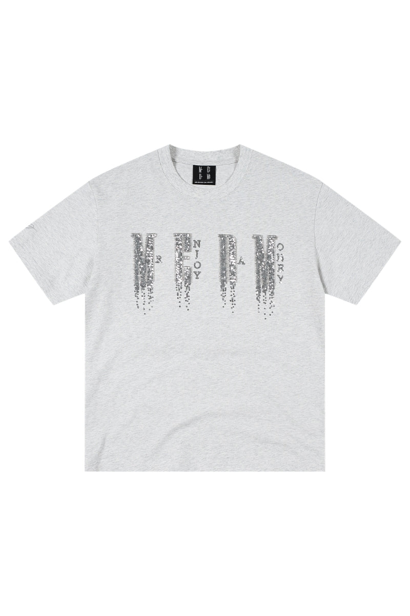MEDM Sequin Phantom Letter Loose Crew Neck T-Shirt Unisex
