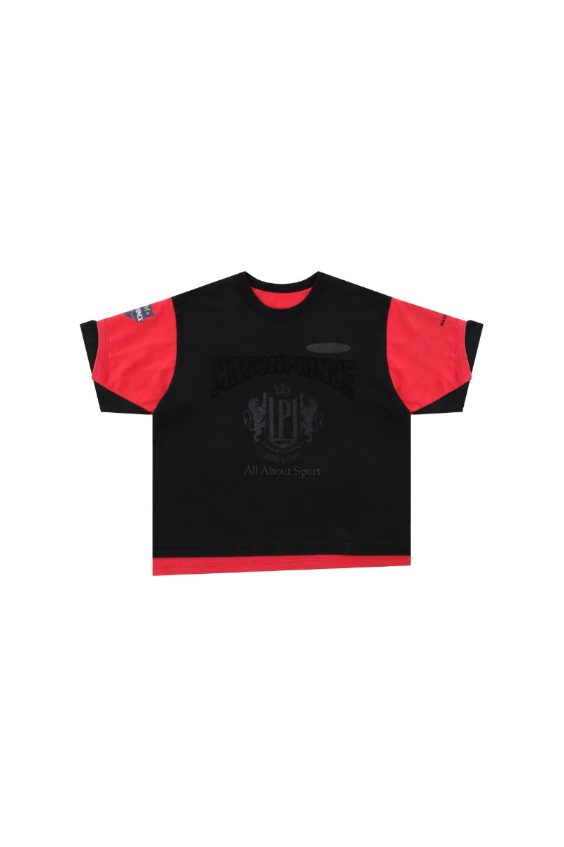 MASONPRINCE Retro Patchwork Print Color Block Tee