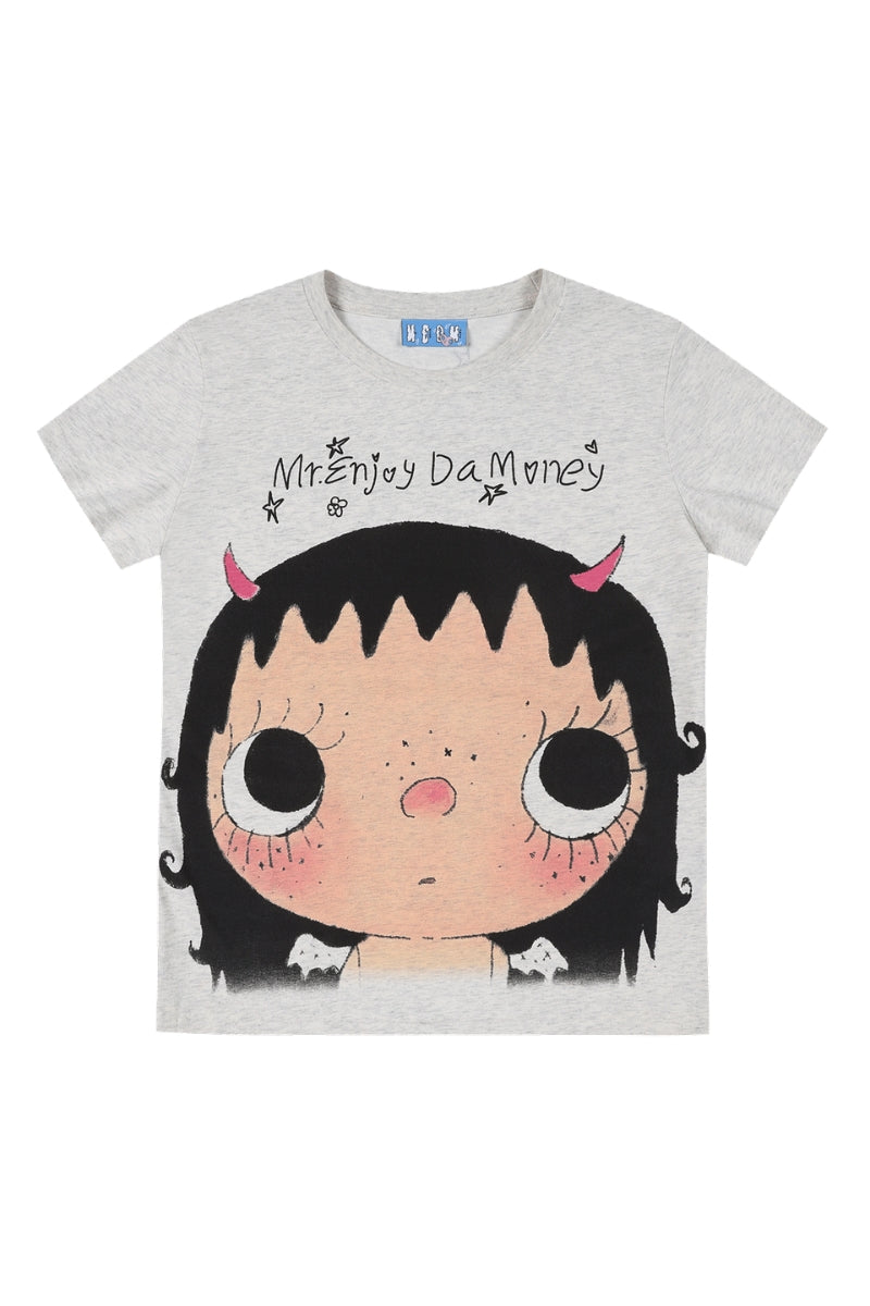 MEDM X YUY Yu Big Face Print Women Slim Fit Crew Neck T-Shirt