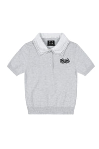 MEDM Detachable Lace Collar Knit Polo Women Summer Tee