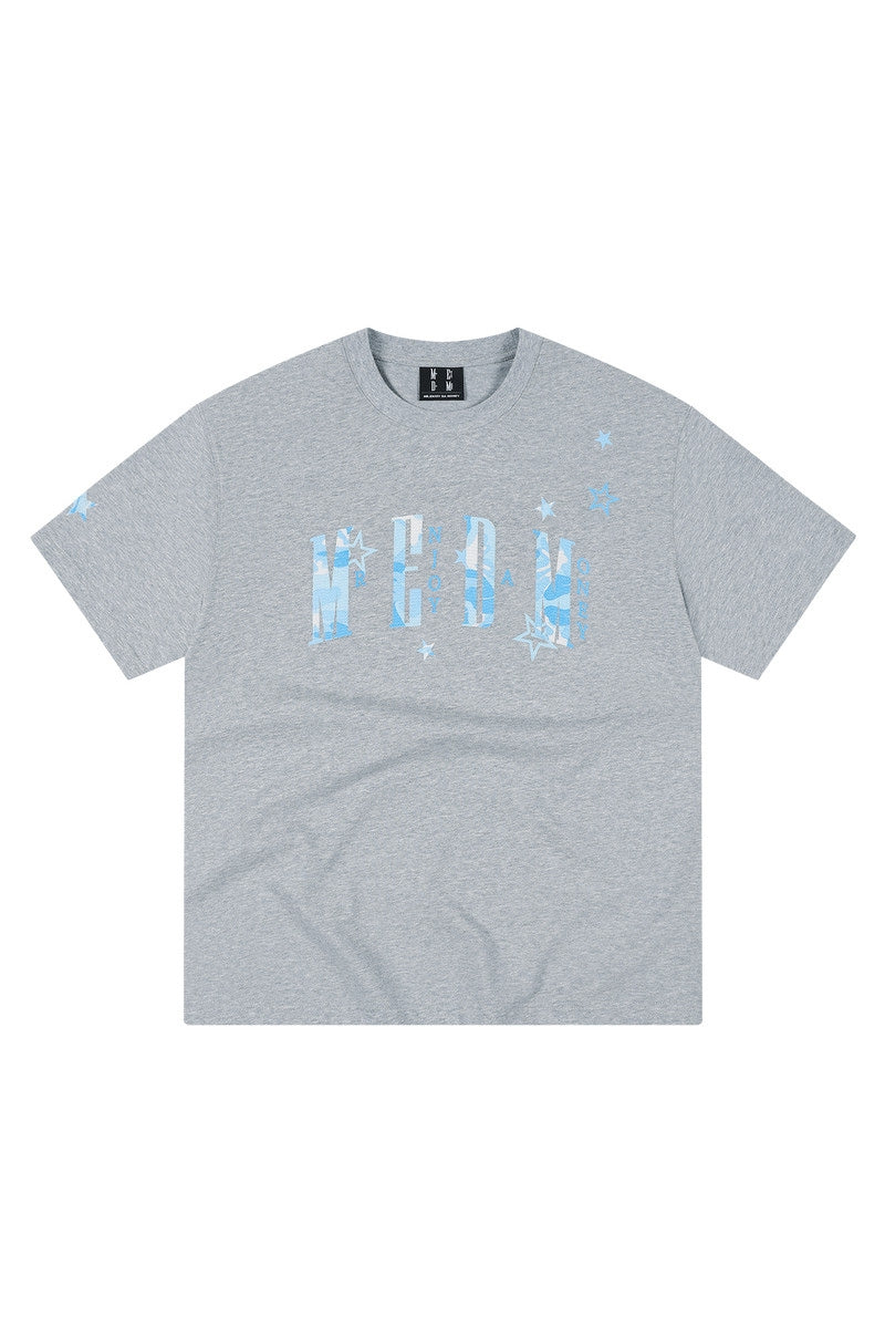 MEDM Relaxed Fit Camouflage Letter Rhinestone Streetwear Tee