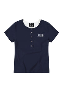 MEDM Fake Two-Piece Embroidered Women Tee
