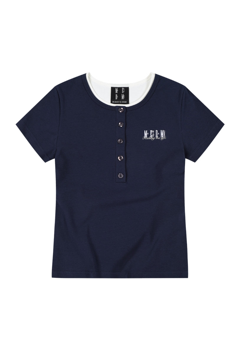 MEDM Fake Two-Piece Embroidered Women Tee