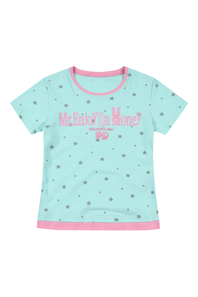 MEDM Fake Two-piece Star Polka Dot Women Tee