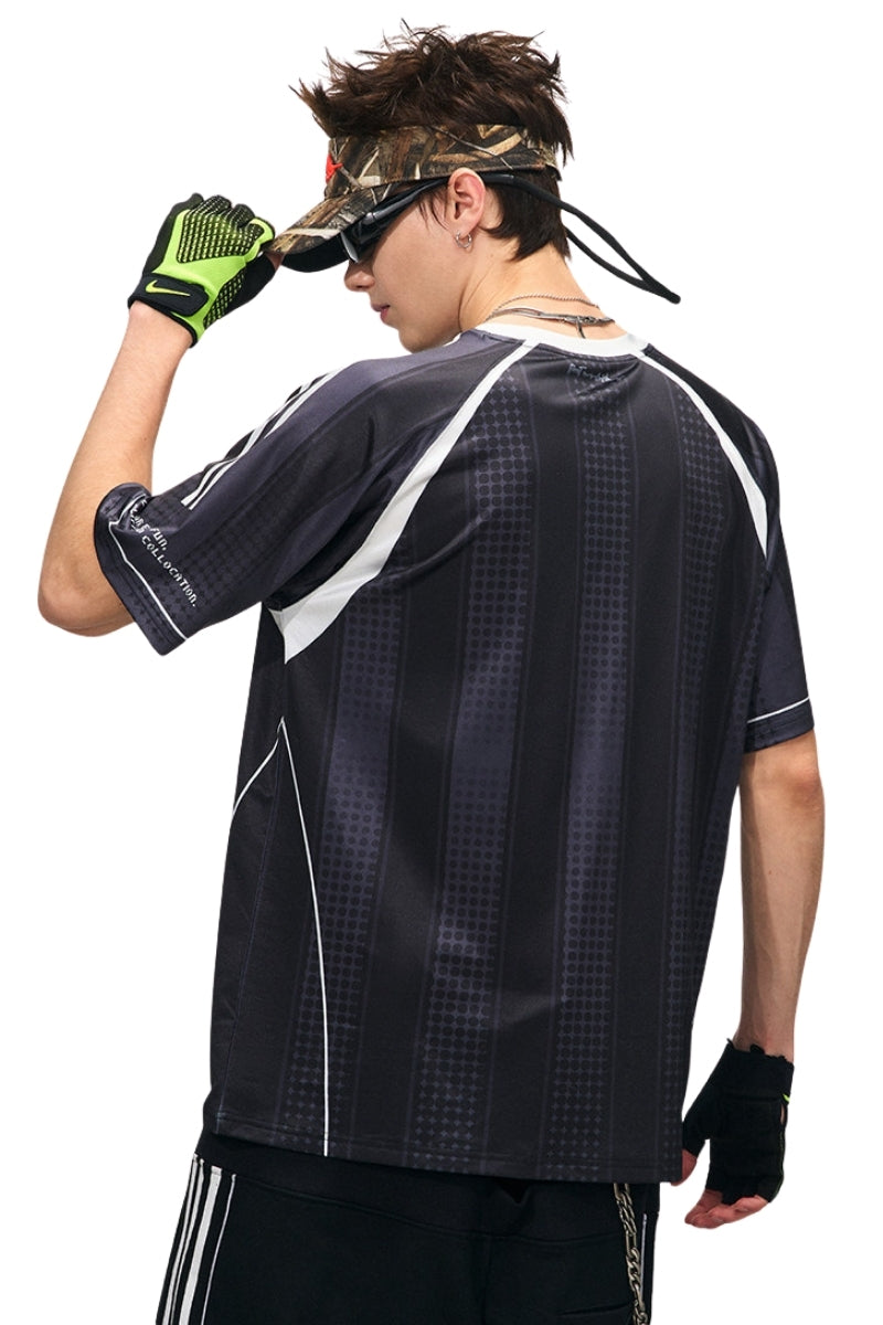 BJHG Summer Couple Jersey Retro Striped Short‑Sleeve T‑Shirt American Outdoor Street Top