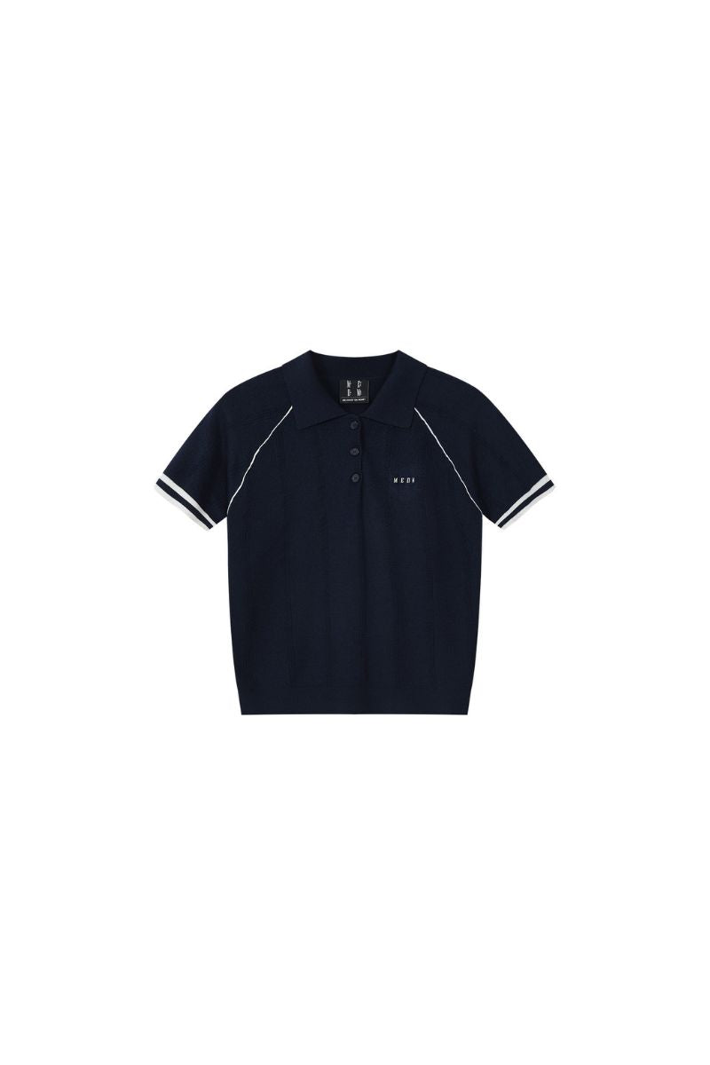 MEDM Embroidered Small LOGO Color-Block Embedded Striped Short-Sleeve POLO