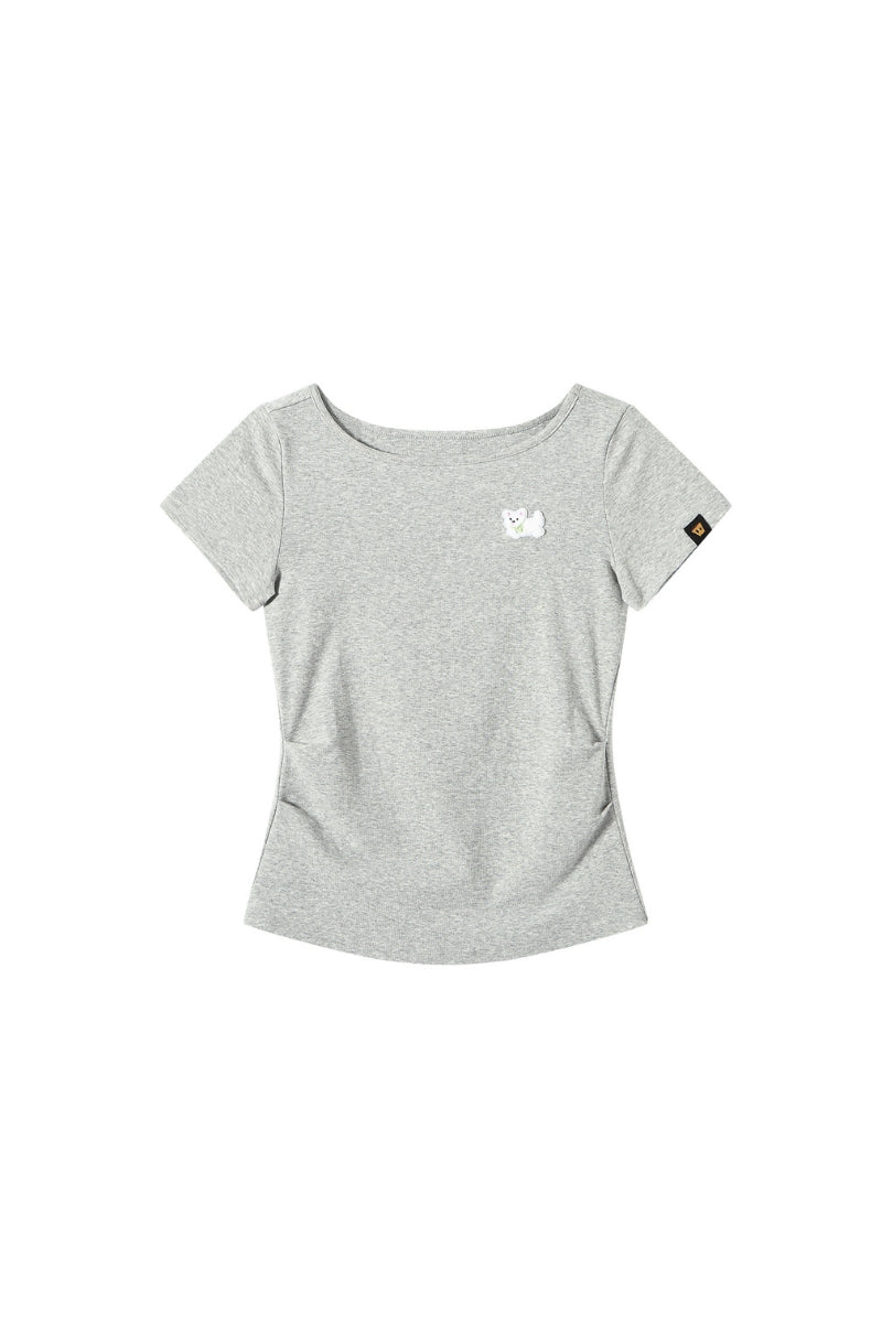 DangerousPeople｜Dog Embroidery Stretch Slim‑Fit Women’s T‑Shirt