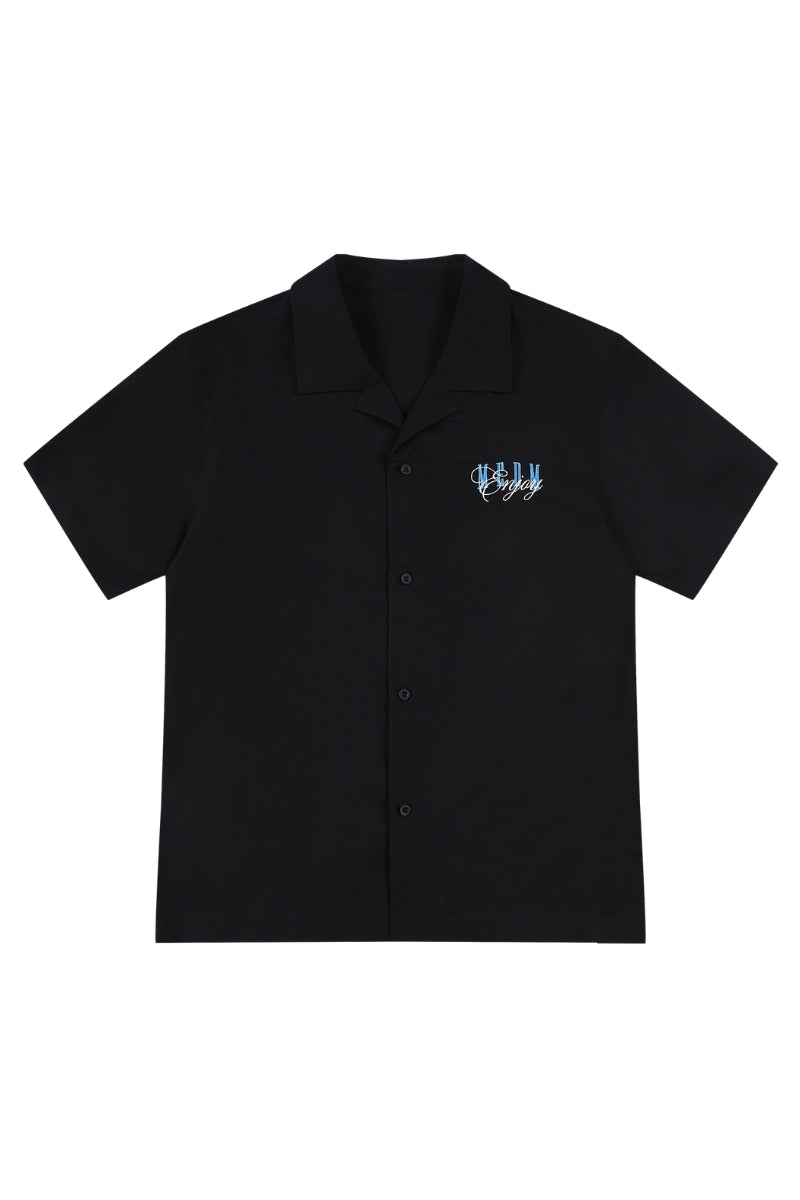 MEDM Color Block Letter Embroidery Linen Unisex Shirt