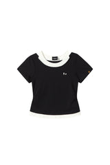 DangerousPeople｜Spliced Mock Two‑Piece Color‑Block Women’s T‑Shirt