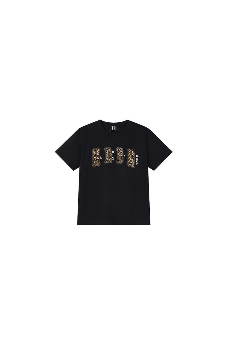 MEDM double skin leopard print chest four-word short sleeve T