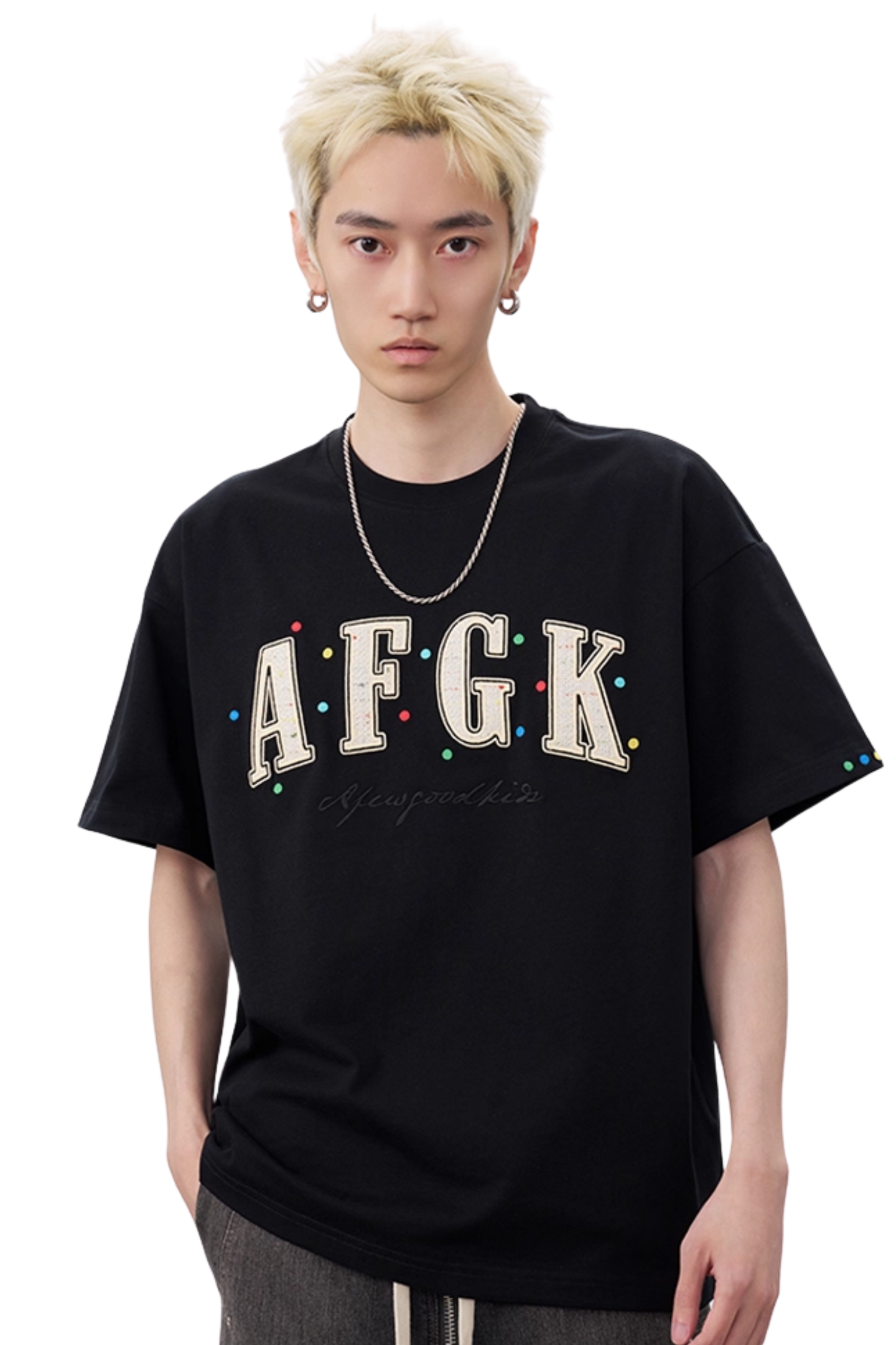 AFGK Rainbow Rhinestone Embroidery Patch Tee