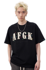 AFGK Rainbow Rhinestone Embroidery Patch Tee
