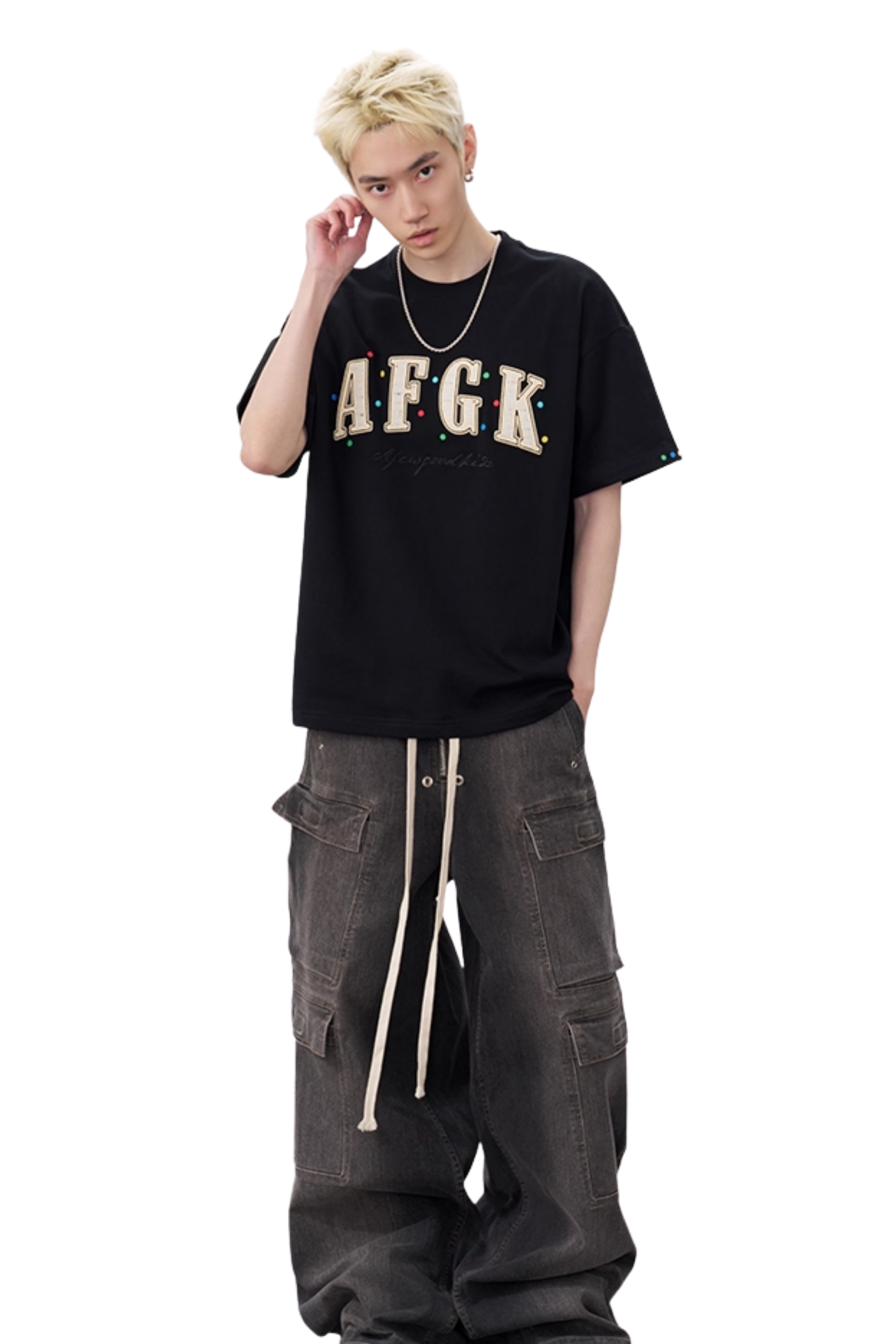 AFGK Rainbow Rhinestone Embroidery Patch Tee
