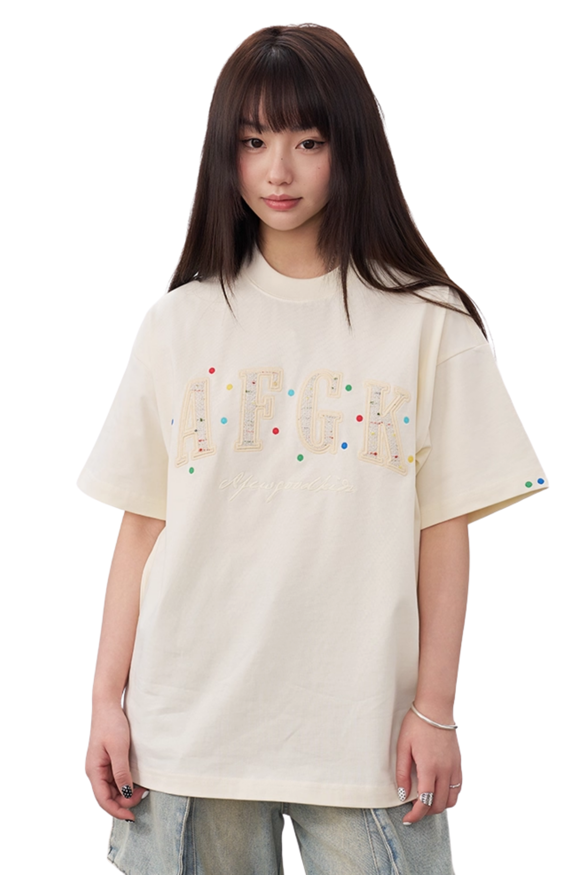 AFGK Rainbow Rhinestone Embroidery Patch Tee