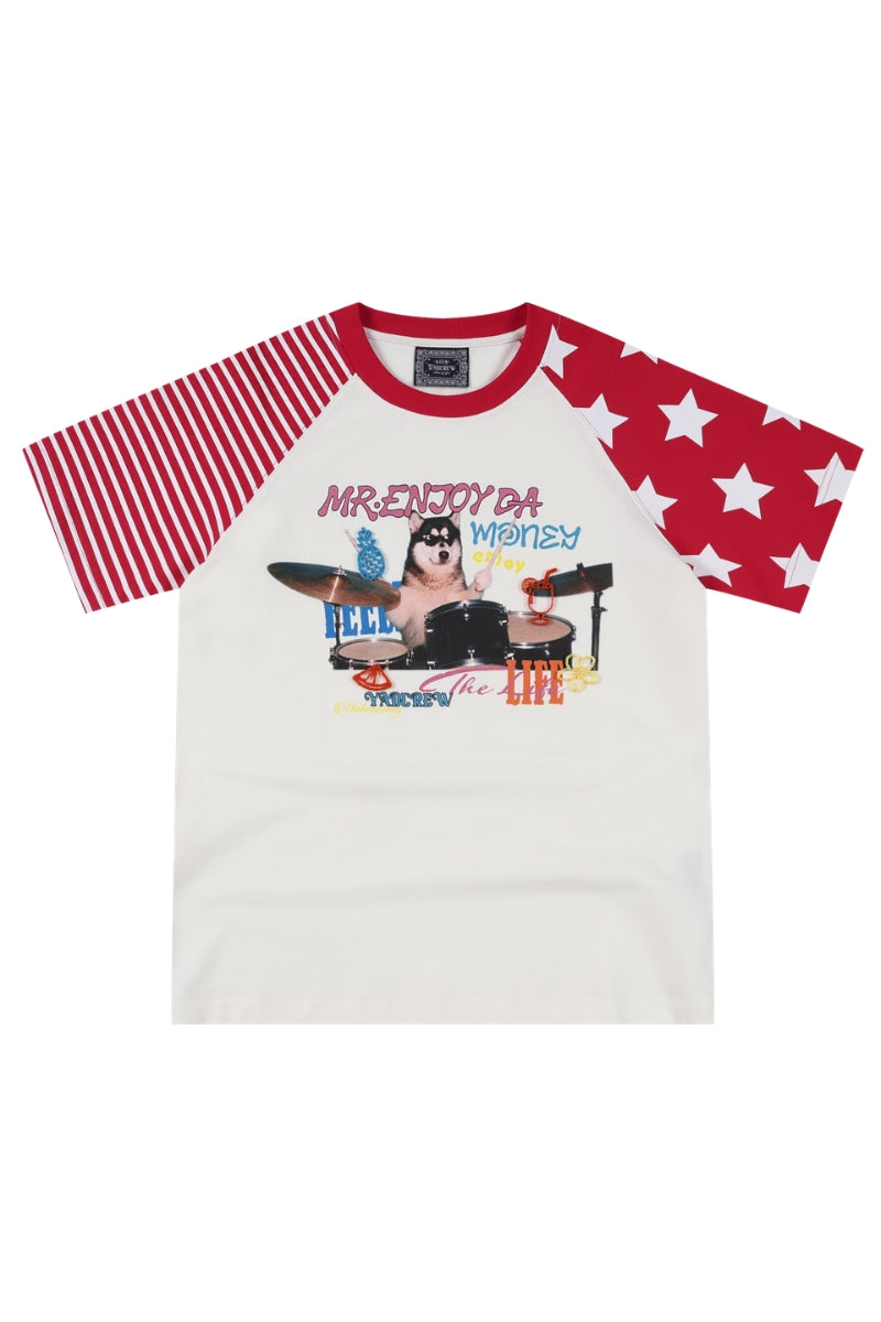 MEDM x YAD Cat & Dog Battle Print 3D Letter Raglan Women Tee