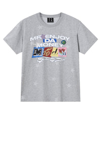 MEDM All Over Print Star Letter Embroidery T-shirt, Loose Crew Neck Couple Tee
