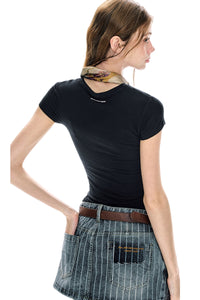 BJHG｜Stretchy V‑Neck Fitted Short Sleeve T‑Shirt, Women's