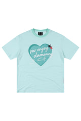 MEDM Striped Heart Letter Print Slim Loose Unisex T-shirt