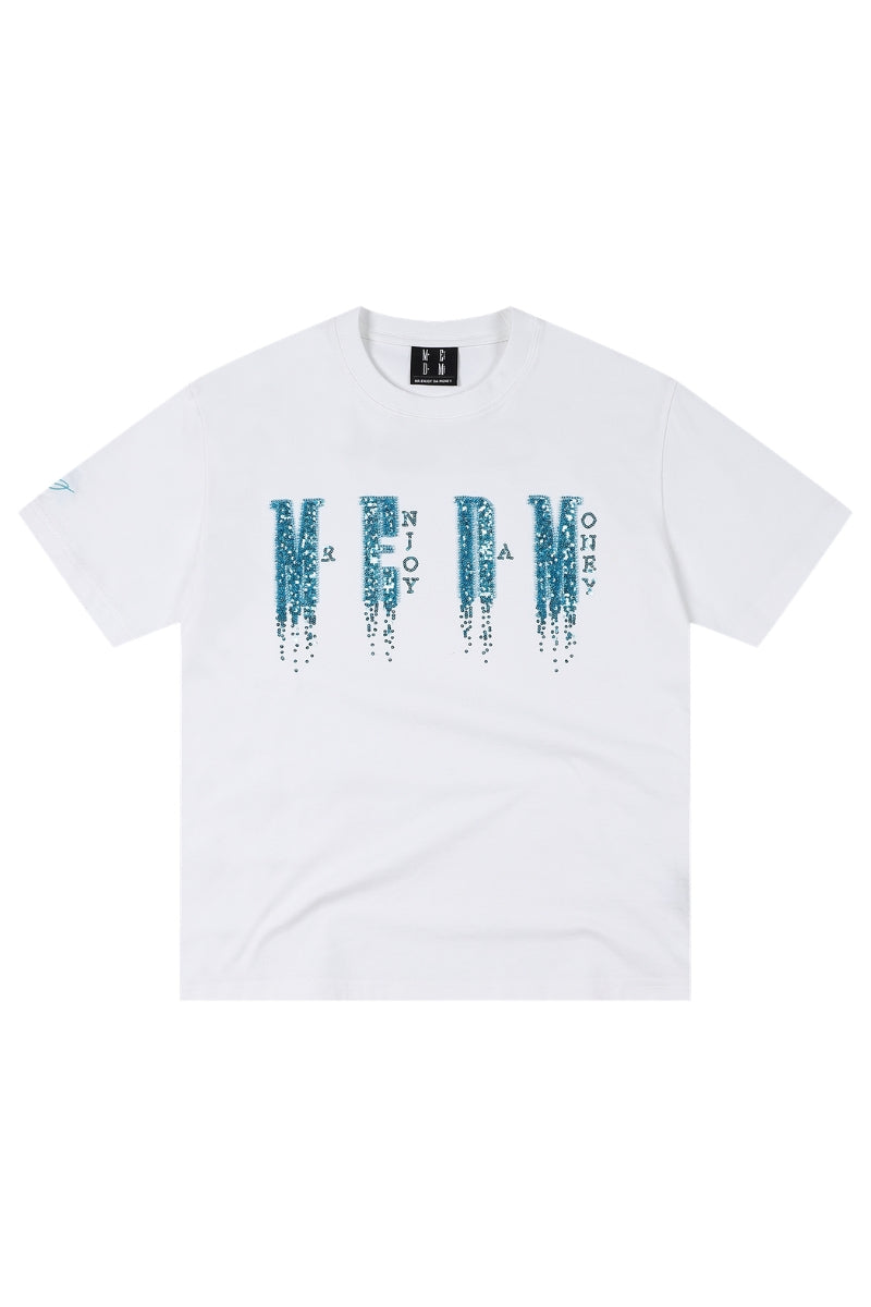 MEDM Sequin Phantom Letter Loose Crew Neck T-Shirt Unisex