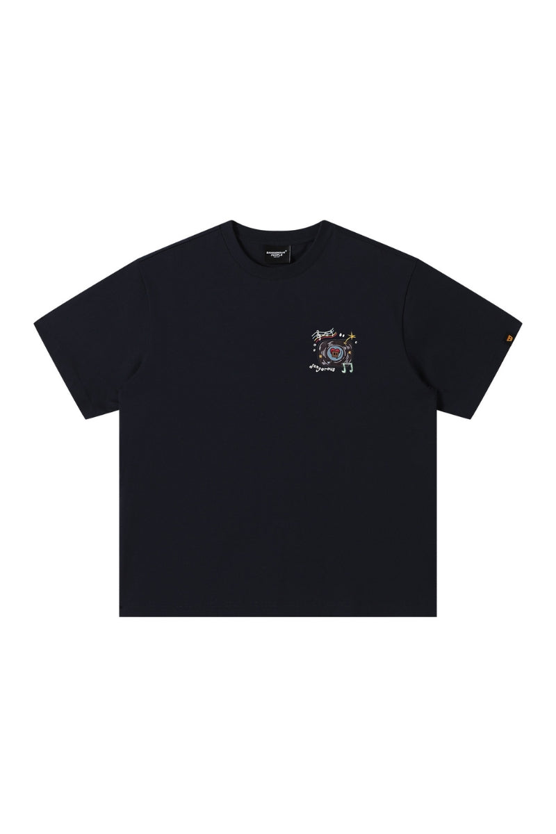 DangerousPeople DSP Mini‑D Vinyl Record Crew Neck Cotton Loose Casual T‑Shirt
