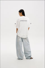 Masonprince  Double Golden Divide Knitted Round-Neck Short T-Shirt