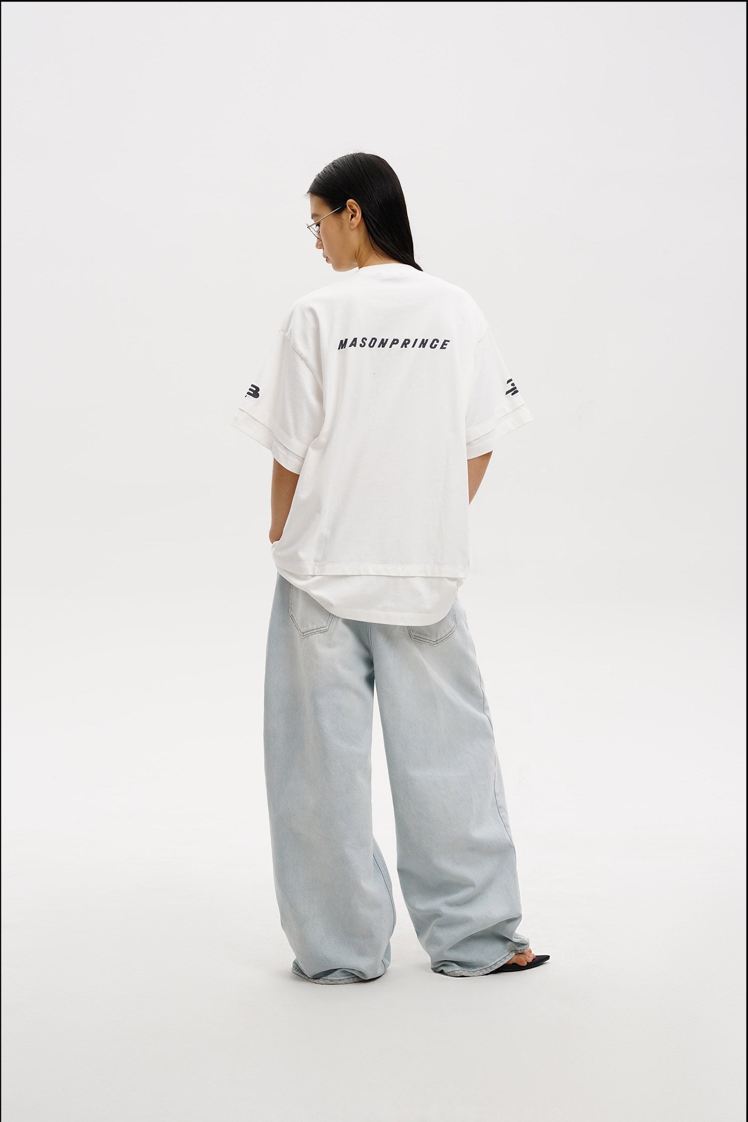 Masonprince  Double Golden Divide Knitted Round-Neck Short T-Shirt