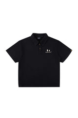 DangerousPeople DSP｜Textured Small‑Eye Graphic Boxy Fit Couple Short‑Sleeve Polo Shirt